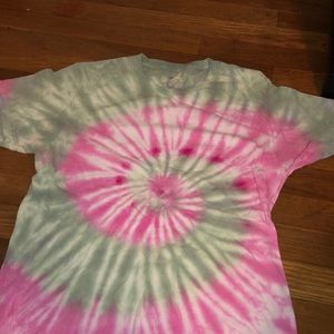 Pink and green tie dyed shirt